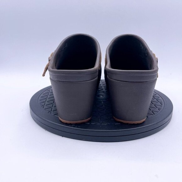 Crocs Brown Sarah Clog Womens 9 Heel Dual Comfort Mules Suede Leather Strap Shoe - Picture 4 of 9